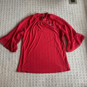 Zero 2 Eight Womens Medium M Red Long Sleeve Blouse High Neck 3/4 Sleeve